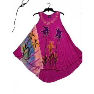 HOT PINK Tie-Dye TUNIC BEACH Floral Print Swing Dress